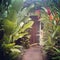 Tropical Garden Walkway and Beaded Curtain Entrance