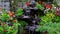 Tropical garden with waterfall on rock formation