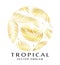 Tropical golden round emblem. Exotic logo with palm leaves. Abstract tropical sign design template.