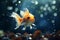 Tropical goldfish betta swimming in deep ocean