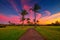 Tropical golf course at sunset in Dominican Republic, Punta Cana