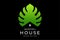 Tropical Green Monstera Leaf with House for Inn Resort Cabin Chalet Longue Bungalow Cottage Hotel or Wellness Spa Logo Design