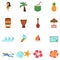 Tropical hawaii island and beach icons