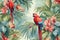 Tropical Hawaiian Landscape with Watercolor Detailing and Birds, generative Ai