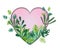 Tropical heart in cartoon style. Tropical plants growing from a pink heart. Concept for design and text.