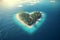 Tropical heart shaped island in ocean. Generative AI