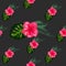Tropical hibiscus flowers and palm leaves bouquets seamless pattern