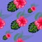 Tropical hibiscus flowers and palm leaves bouquets seamless pattern