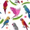 Tropical Holidays Seamless Pattern with Exotic Parrots