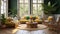 tropical home interor Living room, lushness of the tropics into your space with vibrant colors, leafy patternsnatural