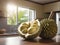 Tropical Indulgence: Durian Centerstage in a Sunlit, Inviting Kitchen Setting