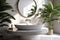 tropical interior home sink bathroom decor clean design white leaf green. Generative AI.