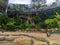 Tropical interior with sand, gazebo, and tropical plant inside taken in Drojo, Kemuning, Karanganyar, Indonesia October 2022