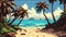 Tropical island beach in pixel art