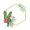 Tropical island decorative frame with toucan bird