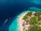 Tropical island with holiday beach and turquoise ocean, aerial view. Gili island