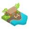 Tropical island house icon, isometric style