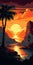 Tropical Island Illustration on Sunset. Generative ai