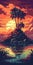 Tropical Island Illustration on Sunset. Generative ai