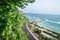 Tropical island landscape, ocean on a bacakground. Beautiful view from the cliff to the coast. Outdoor scenery, Bali