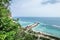 Tropical island landscape, ocean on a bacakground. Beautiful view from the cliff to the coast. Outdoor scenery, Bali