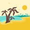 Tropical island with palms .Vector poster nature seascape with b