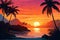 A tropical island sunset banner template, perfect for romantic getaways