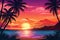 A tropical island sunset banner template, perfect for romantic getaways