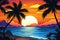 A tropical island sunset banner template, perfect for romantic getaways