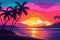 A tropical island sunset banner template, perfect for romantic getaways