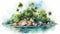 Tropical Island Watercolor Illustration: Lively Nature Scenes In Naturalistic Landscapes