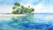 Tropical Island Watercolor Painting: Atoll Of Saudi Arabia