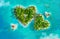 Tropical islands symbolizing the family in the form of hearts