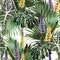 Tropical jungle plants, lupines flowers and palm monstera leaves on white background.