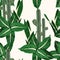 Tropical jungle plants, Sansevieria, cacti and exotic leaves on light background. Beach seamless pattern.