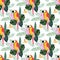 Tropical jungle seamless pattern with parrot bird, orchid and strelitzia flowers, palm and monstera leaves, flat design.