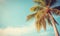 Tropical landscape featuring a prominent palm tree under a vast blue expanse. Created with AI