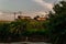 Tropical landscape with old trains