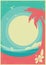 Tropical landscape with palms and sea waves.Vector paradise retro poster background