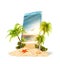 Tropical landscape on the screen of smartphone