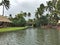 Tropical landscape setting at the Polynesian Cultural Center on the island of Oahu, Hawaii