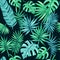 Tropical leafs pattern. hand drawn palm leaves on dark background.