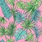 Tropical leafs pattern.Turquoise and green tropical leaves.