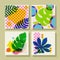 tropical leaves background with risograph style