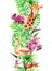 Tropical leaves, flamingo bird, giraffe, orchid flowers. Seamless border. Watercolor