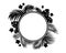 Tropical leaves and flowers black silhouette. Circle frame