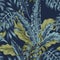 Tropical leaves green seamless dark blue background