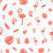 Tropical leaves monstera and flamingo , seamless pattern in Colour year 2019 Living Coral