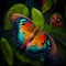 Tropical leaves and multicolored butterfly