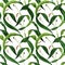 Tropical lily leaves watercolor seamless pattern